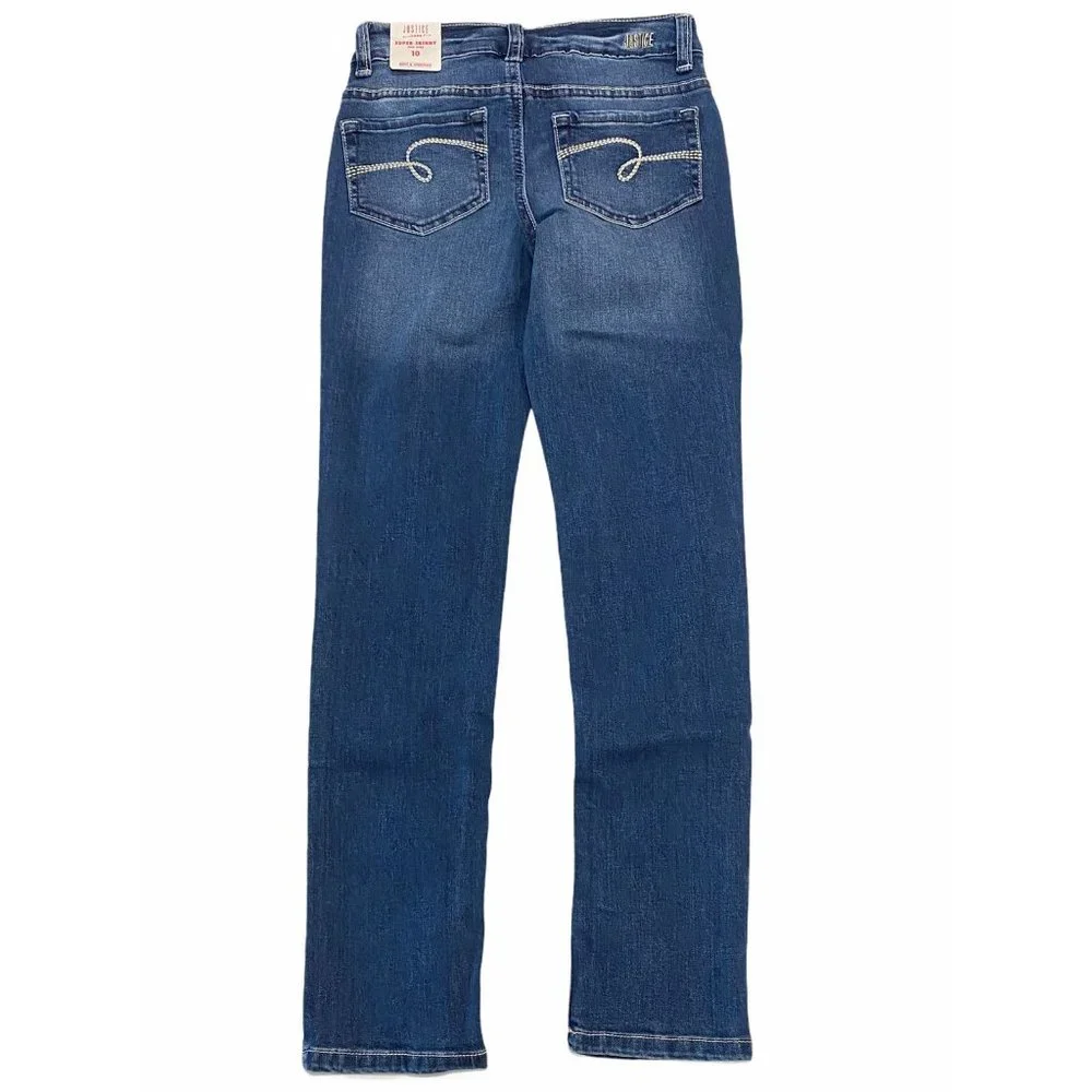 NWT JUSTICE Super Skinny Jeans Sz 10 Ripped Medium Wash #0486